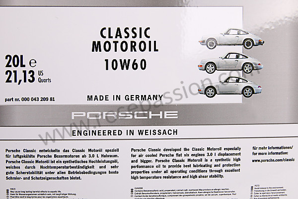 P213653 - Huile moteur classic 10W-60 pour Porsche 