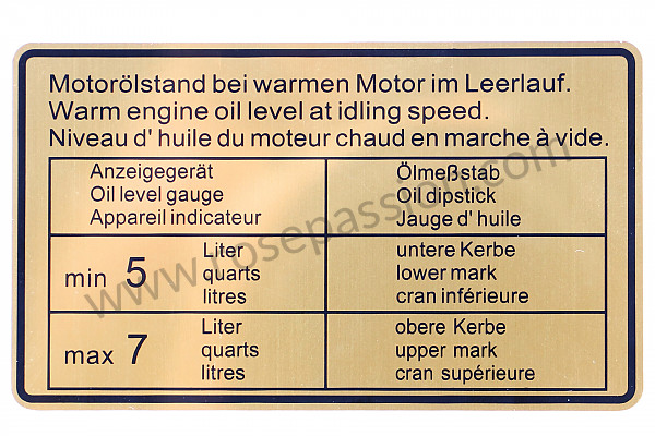 P12469 - Étiquette niveau huile moteur pour Porsche 