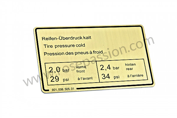 P12471 - Tyre pressure label for Porsche 911 Turbo / 911T / GT2 / 965 • 1975 • 3.0 turbo • Coupe • Manual gearbox, 4 speed