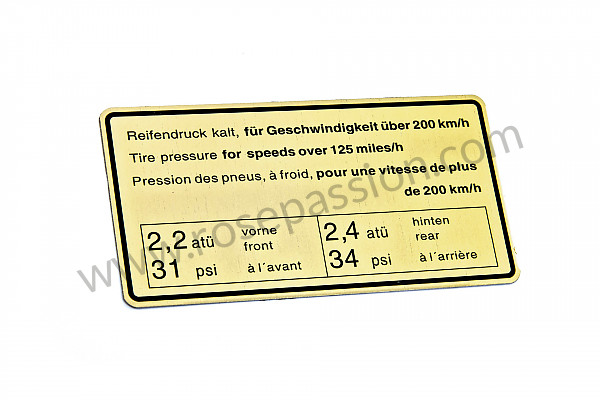 P12472 - 200 tyre pressure label for Porsche 911 Classic • 1971 • 2.2s • Coupe • Manual gearbox, 5 speed