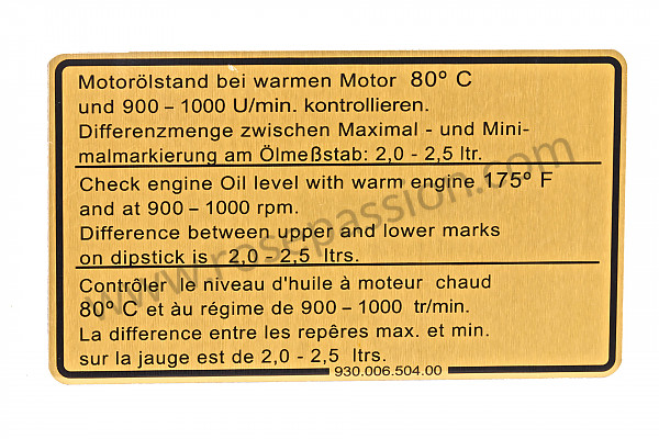 P29932 - Adesivo livello olio motore 911 78-80 per Porsche 911 G • 1980 • 3.0sc • Targa • Cambio manuale 5 marce