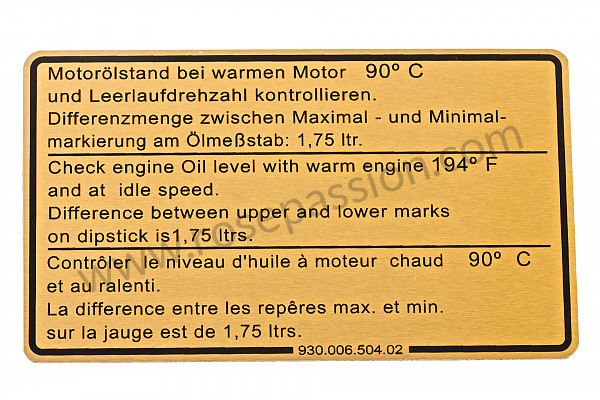 P29933 - Etiket olieniveau motor voor Porsche 911 G • 1986 • 3.2 • Targa • Manuele bak 5 versnellingen