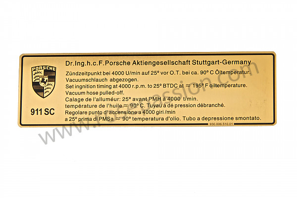 P29938 - Etichetta punto di accensione para Porsche 911 G • 1982 • 3.0sc • Targa • Caja manual de 5 velocidades