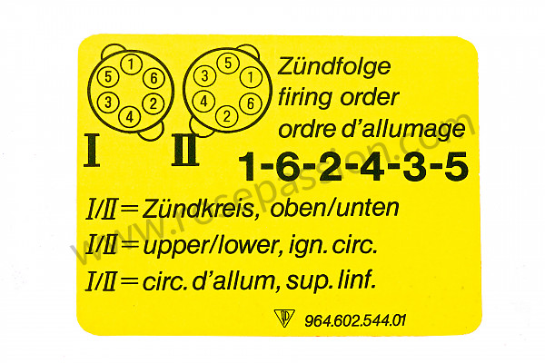 P47218 - Firing sequence label for Porsche 993 Turbo • 1997 • 993 turbo • Coupe • Manual gearbox, 6 speed