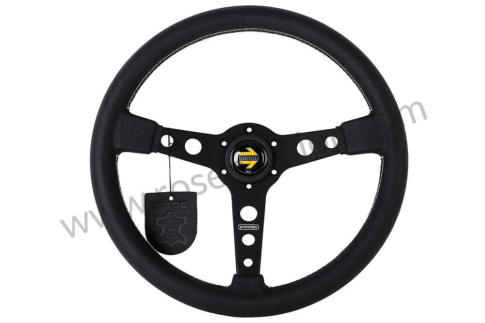 P1024513 - BLACK LEATHER MOMO PROTOTIPO THREE-SPOKE STEERING WHEEL