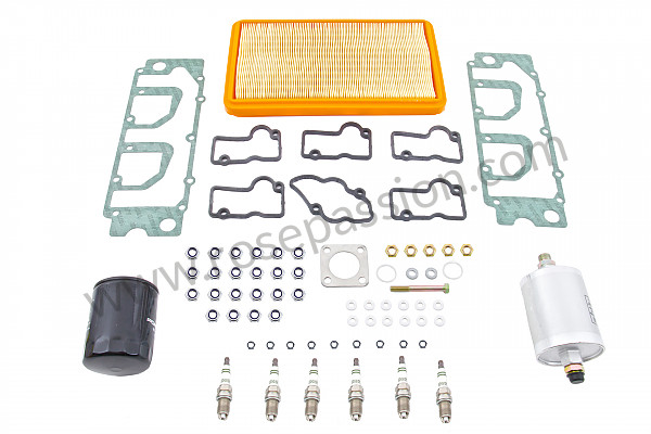 P103259 - Kit révision contenant ( les 3 filtres + joint vidange + bougies + joints cache culbuteur avec visserie) pour Porsche 