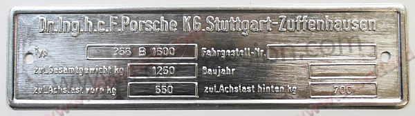 P1039629 - LA PLAQUE D'IDENTIFICATION DU CHÂSSIS POUR LE TYPE 356 B 1600  pour Porsche 