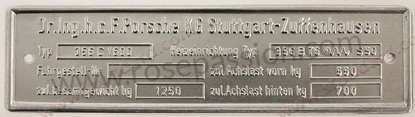 P1039631 - ÉTIQUETTE D'IDENTIFICATION DU CHÂSSIS 356C / 1600 REUTTER pour Porsche 