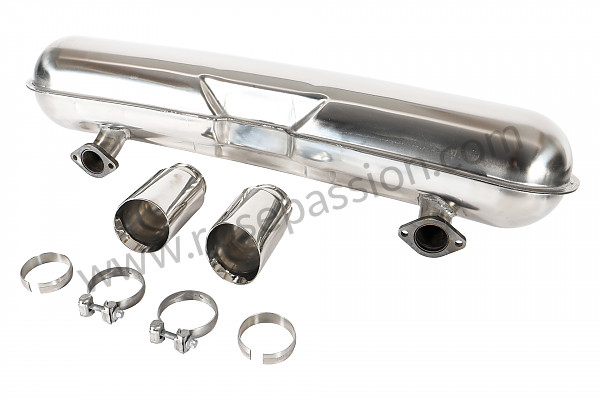 P1055231 - KIT ECHAPPEMENT SUPER SPORT 911 84-89 INOX SORTIES LOOK GT3 COMPLET CONTIENT (2 ECHANGEURS INOX SSI + 1 SILENCIEUX INOX + TUBE CHAUFFAGE TYPE ORIGINE + 2 SANGLES INOX + MANCHON DE CHAUFFAGE + DURITES HUILE) pour Porsche 