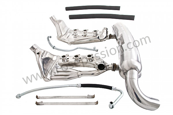 P106565 - Complete super sports stainless steel exhaust kit 1 x 84 mm outlet contains 2 stainless steel heat exchangers + 1 stainless steel silencer + 2 oil hoses + 2 stainless steel straps +  2 hoses for heating system modification for Porsche 911 G • 1976 • 2.7 • Coupe • Manual gearbox, 4 speed