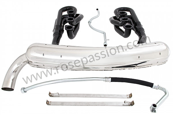 P111885 - Kit de sistema de escape super sport versão spaghetti em aço 42 mm + silenciador de 1 saída inox 70 mm; contém (2 spaghetti em aço + 1 silenciador inox + 2 mangueiras flexíveis de óleo + 2 cintas inox) para Porsche 