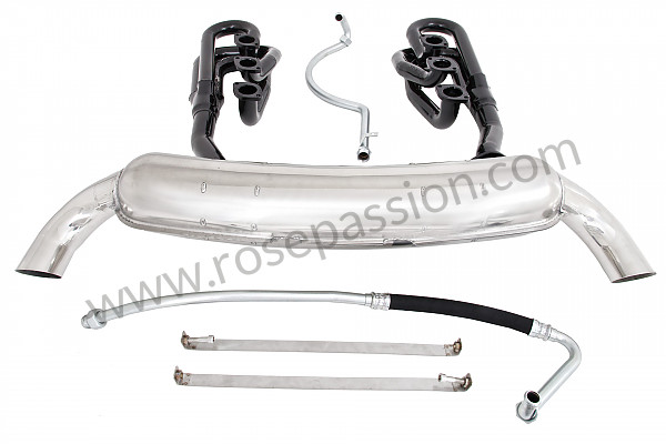 P111888 - 42 mm super sports exhaust kit, steel spaghetti version + stainless steel silencer 2 x 84 mm outlets contains 2 steel spaghettis + 1 stainless steel silencer + 2 oil hoses + 2 stainless steel straps for Porsche 