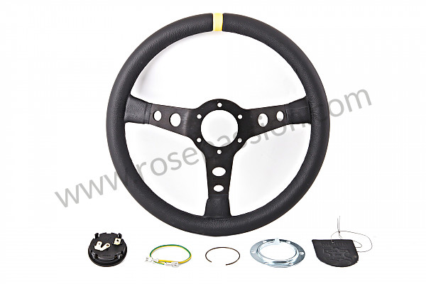 P112042 - Black leather three-spoke steering wheel for Porsche 911 Classic • 1973 • 2.4e • Targa • Manual gearbox, 5 speed