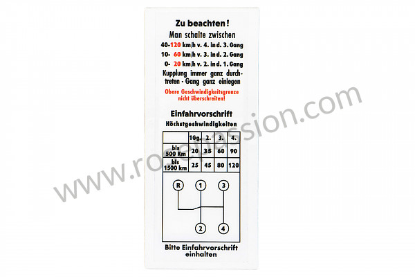 P129349 - Gear shift pattern sticker for 356 + 356a (on lower left part of windscreen) for Porsche 356a • 1958 • 1600 s (616 / 2 t2) • Convertible d'a t2 • Manual gearbox, 4 speed