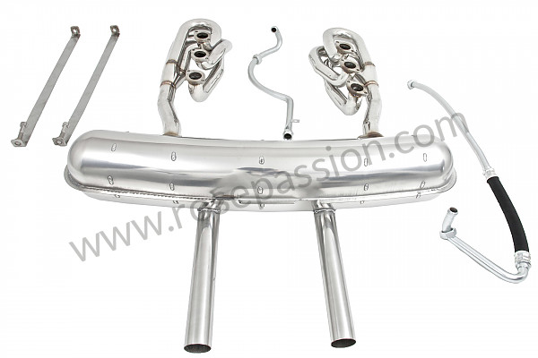 P129687 - 42 mm super sports exhaust kit, stainless steel spaghetti version + stainless steel racing silencer with 2 central outlets contains 2 stainless steel spaghettis + 1 stainless steel silencer + 2 oil hoses + 2 stainless steel straps for Porsche 911 G • 1976 • 3.0 carrera • Targa • Automatic gearbox
