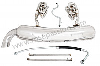P129690 - Kit de sistema de escape super sport versão spaghetti inox 42 mm + silenciador de 1 saída inox 84 mm; contém (2 spaghetti inox + 1 silenciador inox + 2 mangueiras flexíveis de óleo + 2 cintas inox) para Porsche 