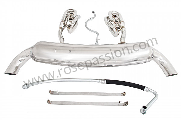 P141768 - 46 mm super sports exhaust kit, stainless steel spaghetti version + stainless steel silencer 2 x 84 mm outlets contains  2 stainless steel spaghettis + 1 stainless steel silencer + 2 oil hoses + 2 stainless steel straps for Porsche 911 G • 1976 • 3.0 carrera • Targa • Manual gearbox, 4 speed