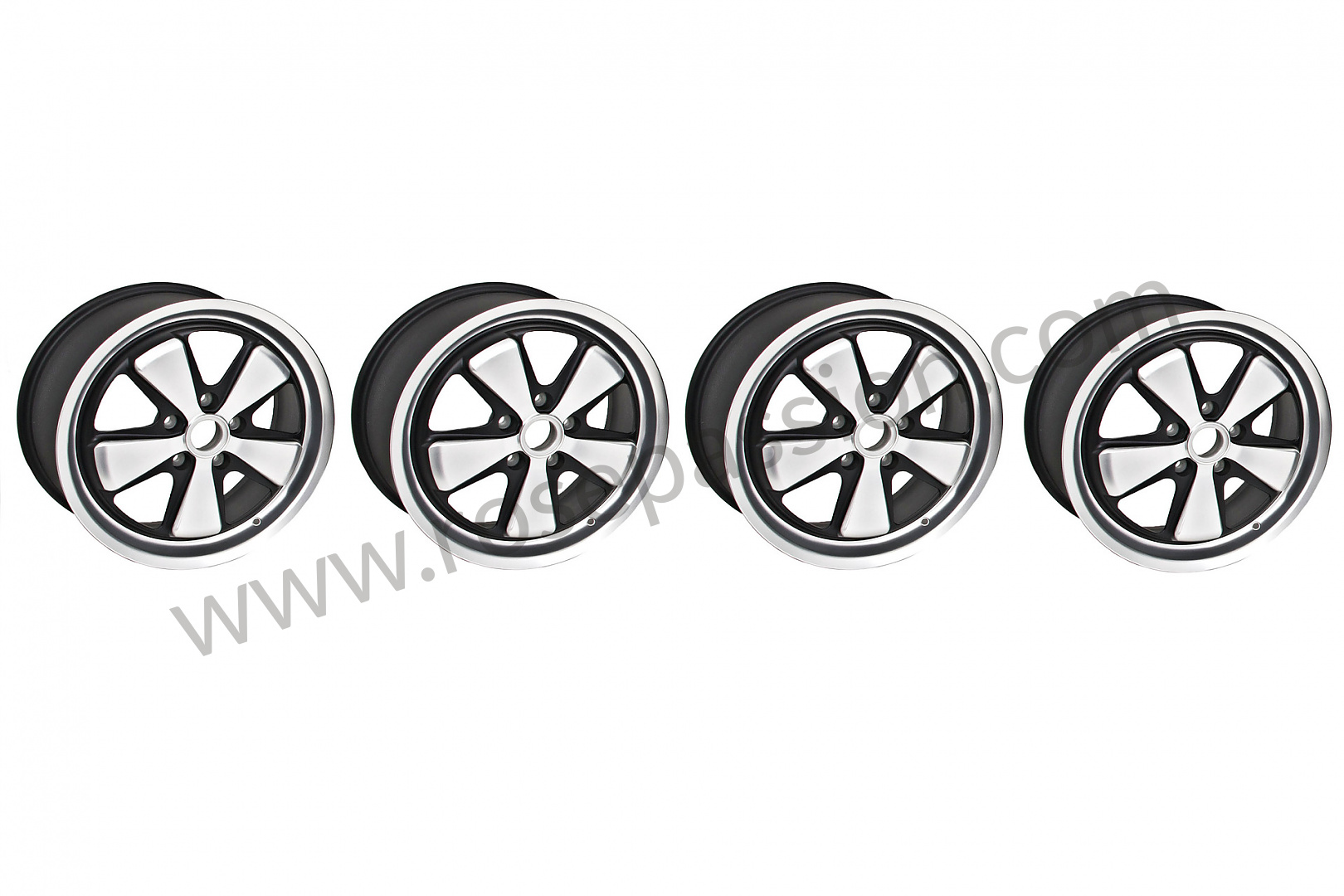 P198445 - Fuchs wheels, 18 inch, set of 4 wheels 8 and 10 inch (polished  and black finish) - ET52 FRONT + ET65 REAR INCHES for Porsche 996 / 911  Carrera / 1999 / 996 carrera 4 / Cabrio / Automatic gearbox