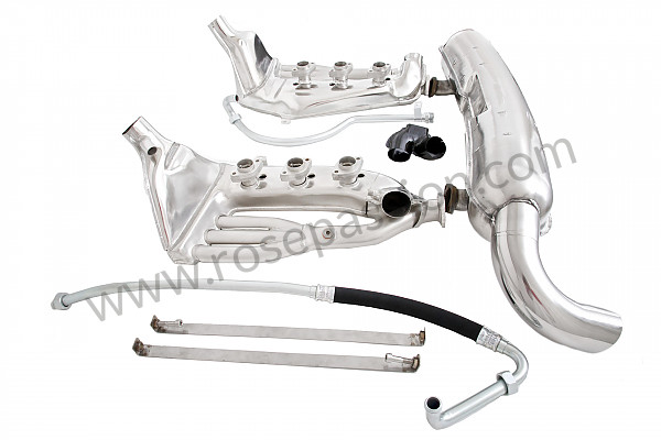 P198469 - Complete super sports stainless steel exhaust kit 911 84-89, 1 84 mm outlet, contains 2 stainless steel heat exchangers + 1 stainless steel silencer + 2 oil hoses + 2 stainless steel straps +  2 hoses + 1 y for heating system modification for Porsche 911 G • 1988 • 3.2 g50 • Targa • Manual gearbox, 5 speed