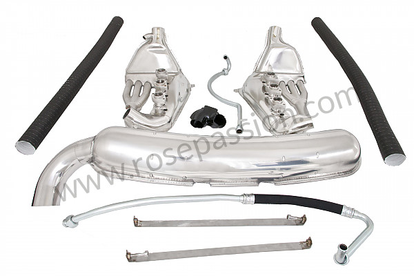 P198469 - Complete super sports stainless steel exhaust kit 911 84-89, 1 84 mm outlet, contains 2 stainless steel heat exchangers + 1 stainless steel silencer + 2 oil hoses + 2 stainless steel straps +  2 hoses + 1 y for heating system modification for Porsche 911 G • 1984 • 3.2 • Cabrio • Manual gearbox, 5 speed