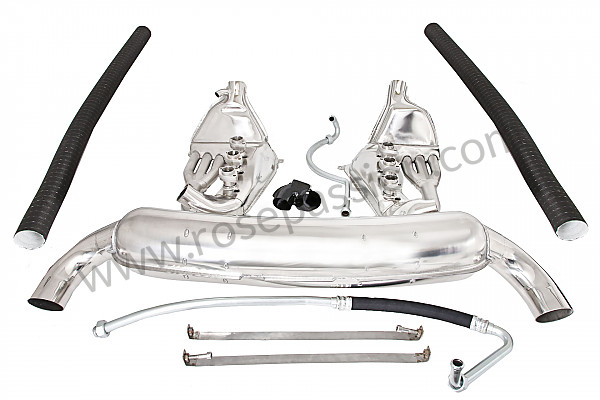 P198471 - Kit échappement super sport inox 2 sorties 84mm contient ( 2 échangeurs inox SSI + 1 silencieux inox + 2 durits huile + 2 sangles inox + (2 durit + 1 y modification chauffage) pour Porsche 