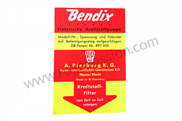 P247881 - Bendix fuel pump sticker, 911 for Porsche 997 Turbo / 997T / 911 Turbo / GT2 • 2009 • 997 turbo • Coupe • Manual gearbox, 6 speed