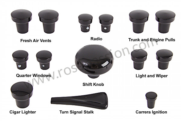 P247898 - Set of instrument panel switches, 356b 356c 60-65, black for Porsche 356C • 1963 • 1600 c (616 / 15) • Cabrio c • Manual gearbox, 4 speed