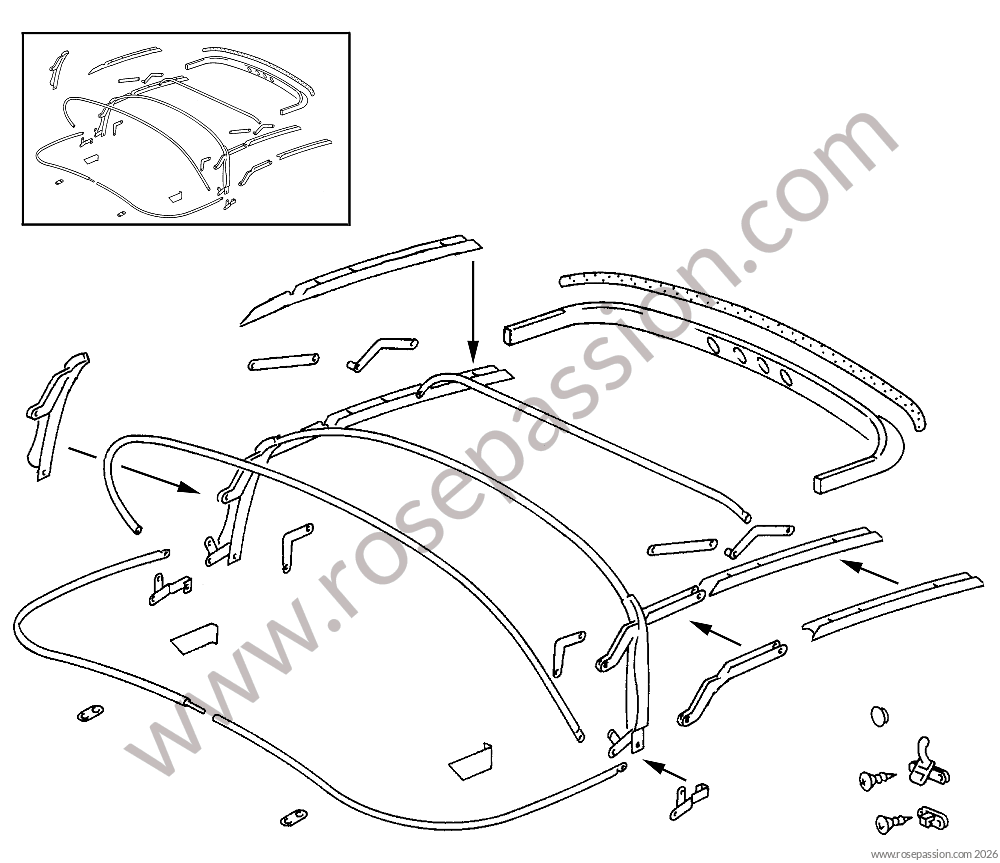 Fermeture de capote / armature de capote pour Porsche 356A &bull; 1959 &bull; 1600 S (616 / 2 T2) &bull; Convertible D'a T2 &bull; Boite Manuelle 4 Vitesses