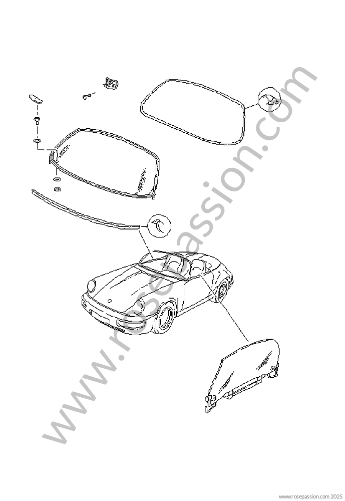 Window, window seal and window moulding / Diagrams for Porsche 964 /
