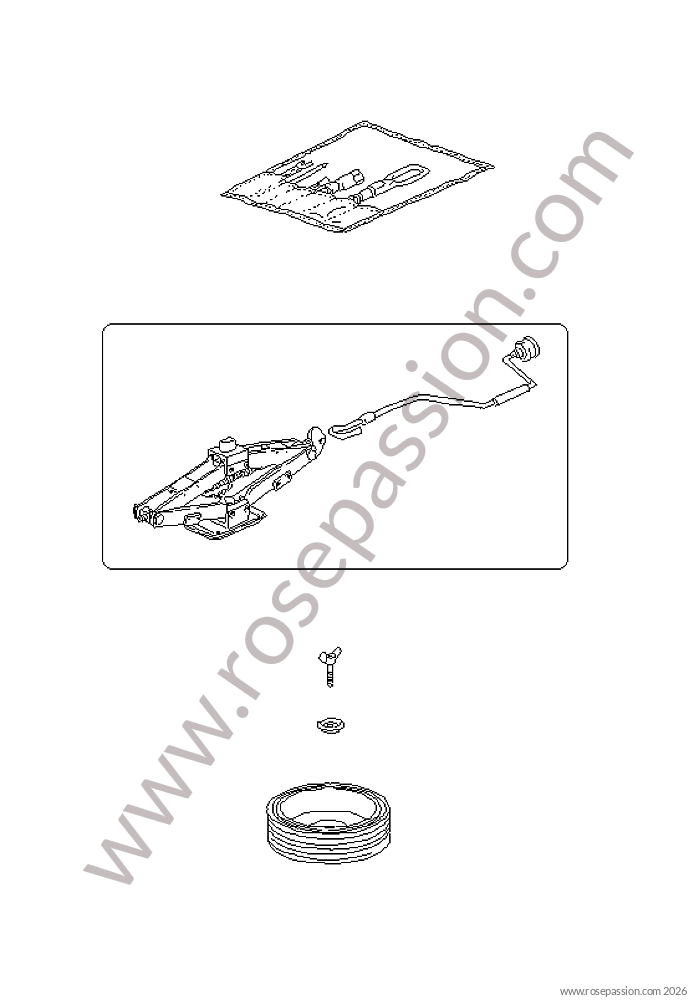 Cric / crochet de remorquage / trousse &agrave; outil pour Porsche 996 Turbo / 996T / 911 Turbo / Gt2 &bull; 2001 &bull; 996 Turbo &bull; Coupe &bull; Boite Manuelle 6 Vitesses